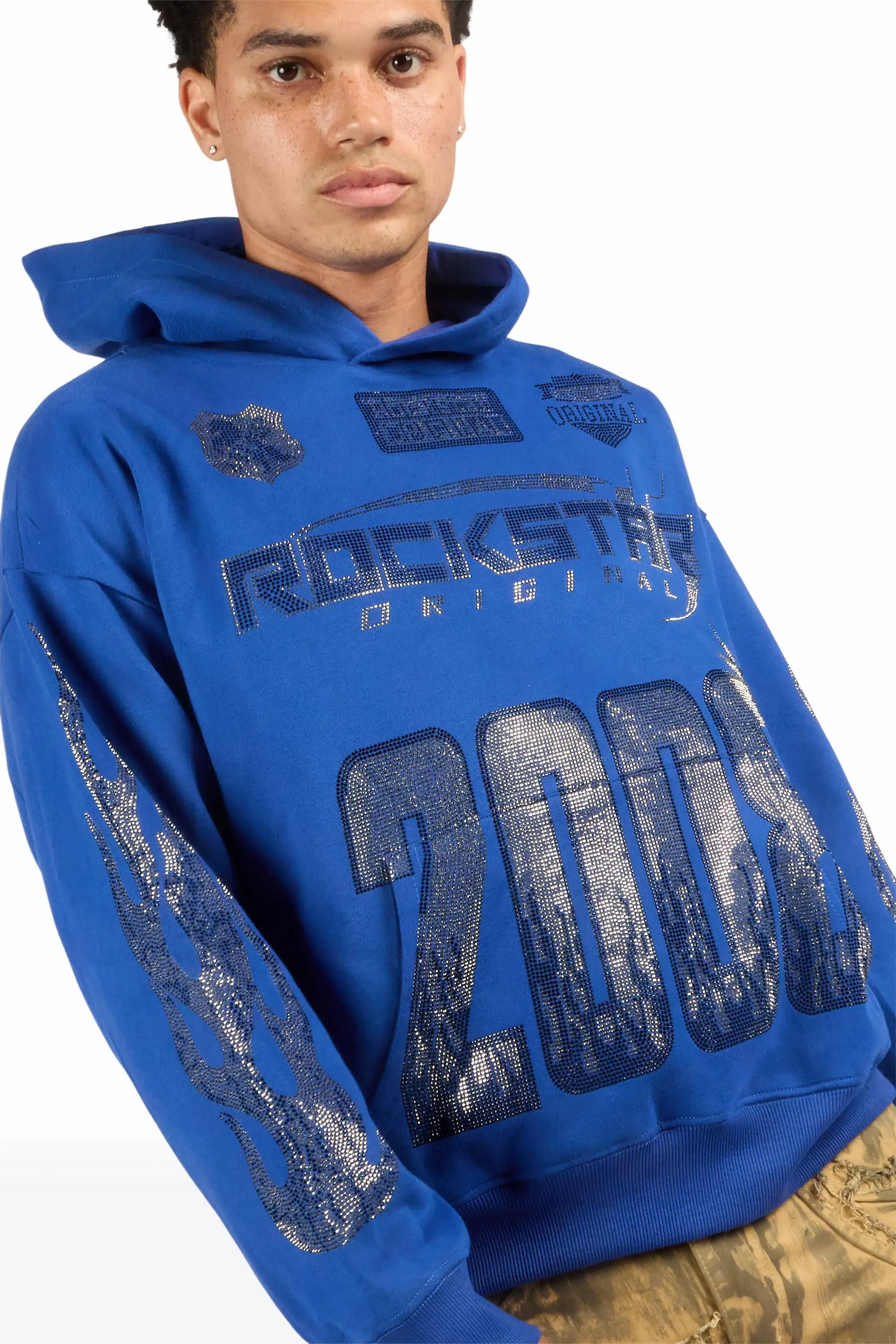 Amos Royal Rhinestone Oversized Hoodie