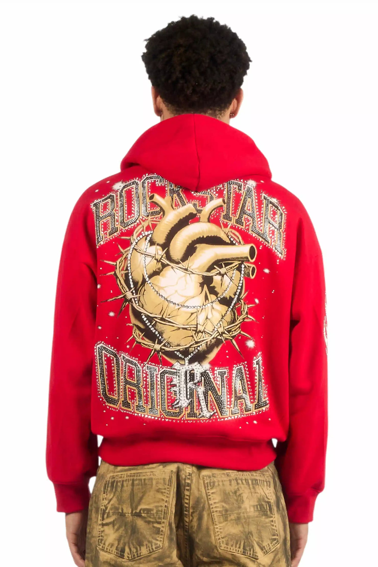 Krock Red Rhinestone Oversized Hoodie