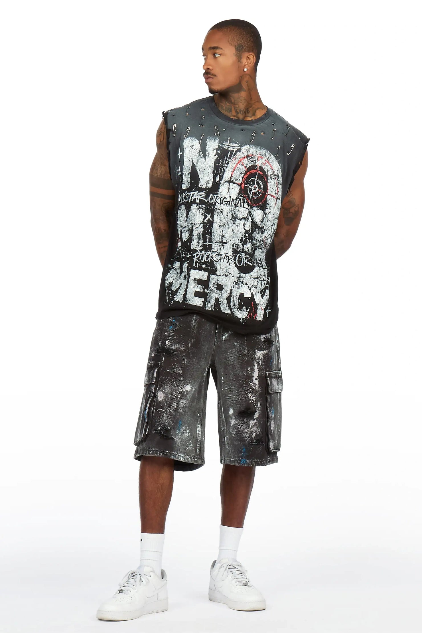Berro Black Oversized Cut Off T-Shirt