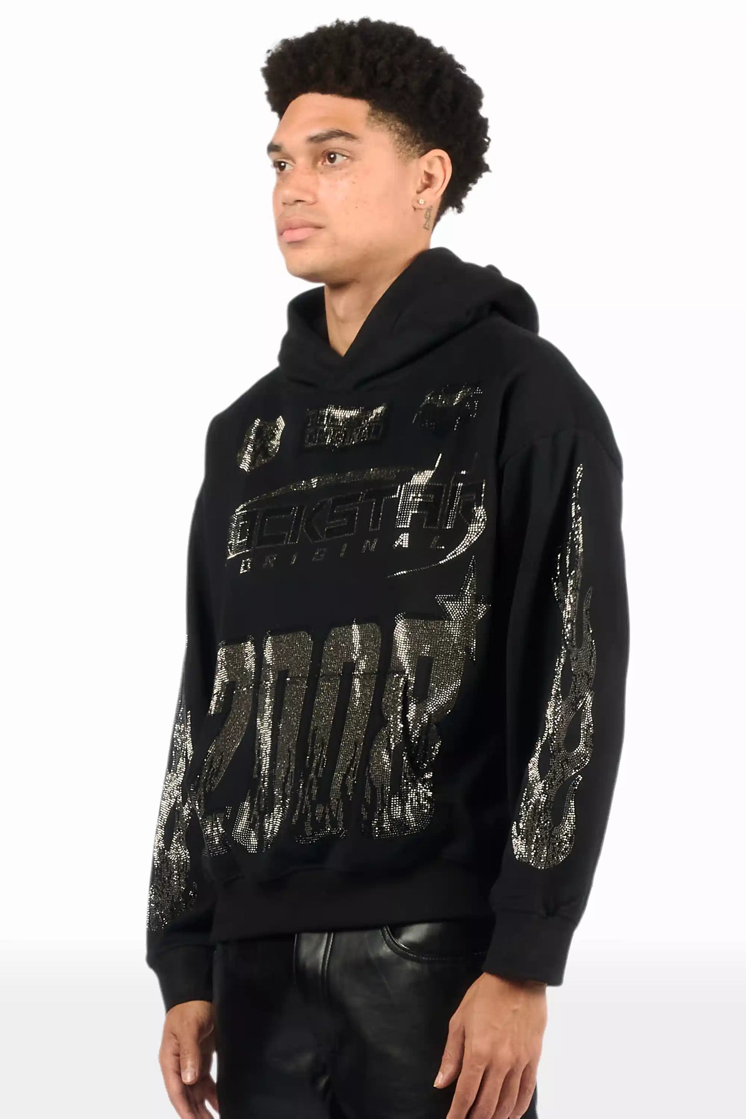Amos Black Rhinestone Oversized Hoodie