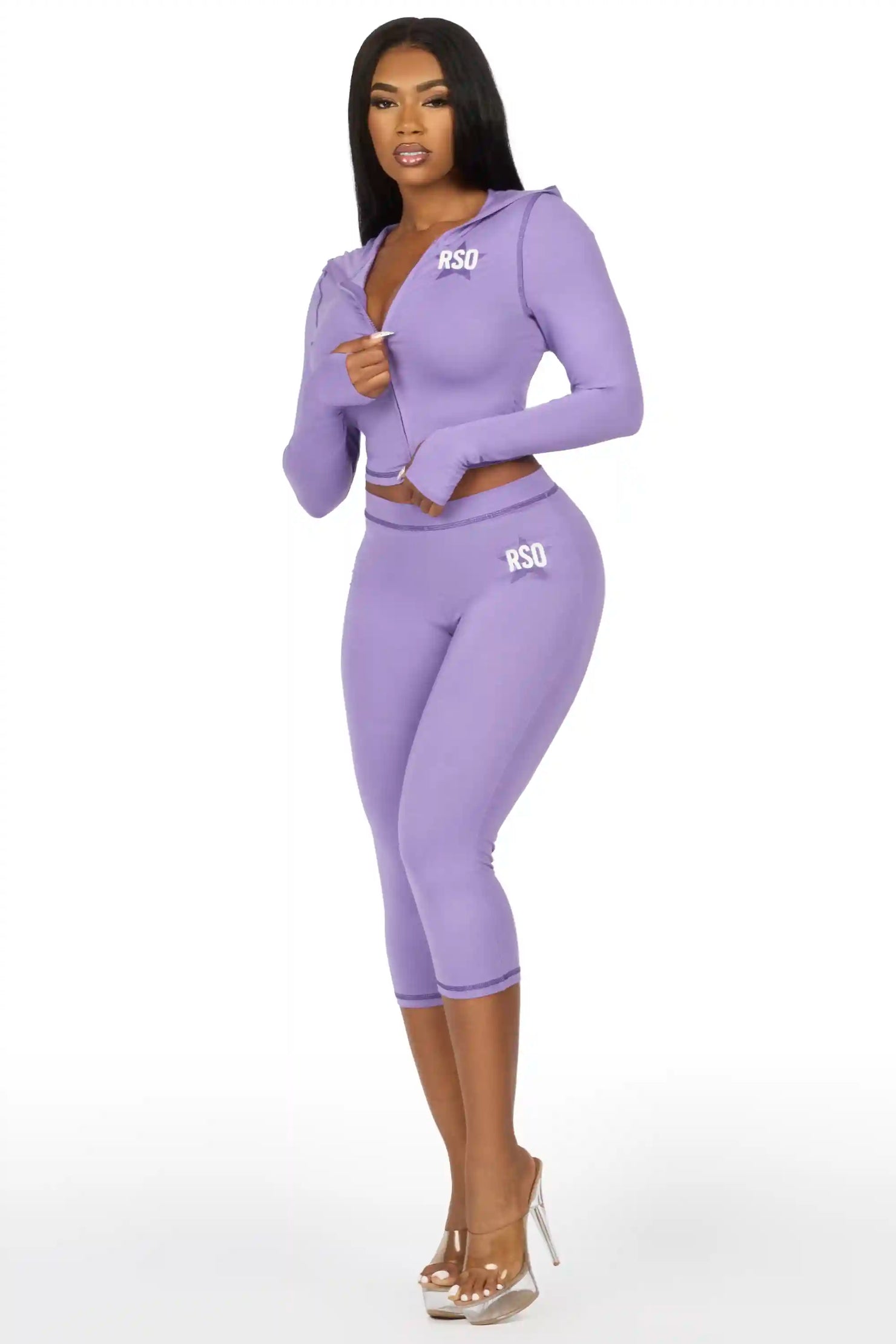 Sharina Purple Zip Up Capri Set