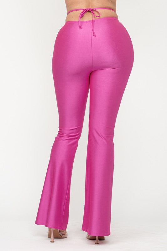Deavena Fuchsia Faux Leather Flare Pant
