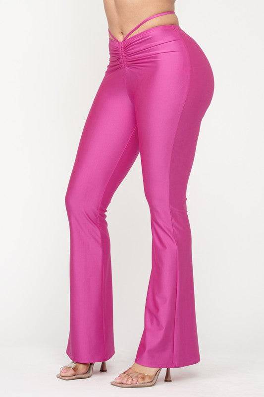 Deavena Fuchsia Faux Leather Flare Pant