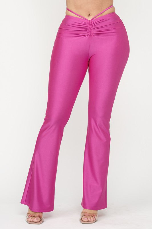 Deavena Fuchsia Faux Leather Flare Pant