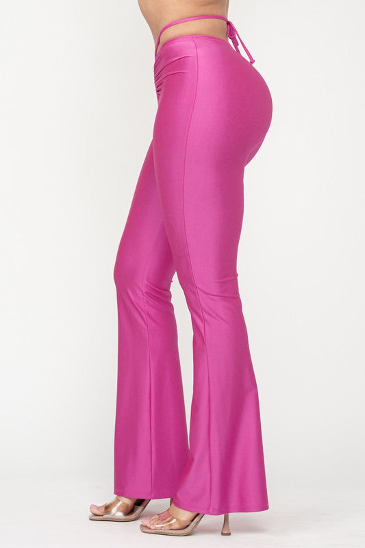 Deavena Fuchsia Faux Leather Flare Pant