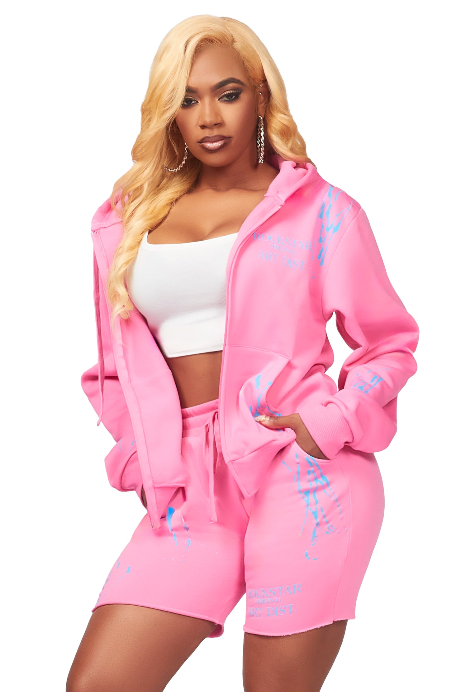 Destinee Bubblegum Pink Zip Up Short Set