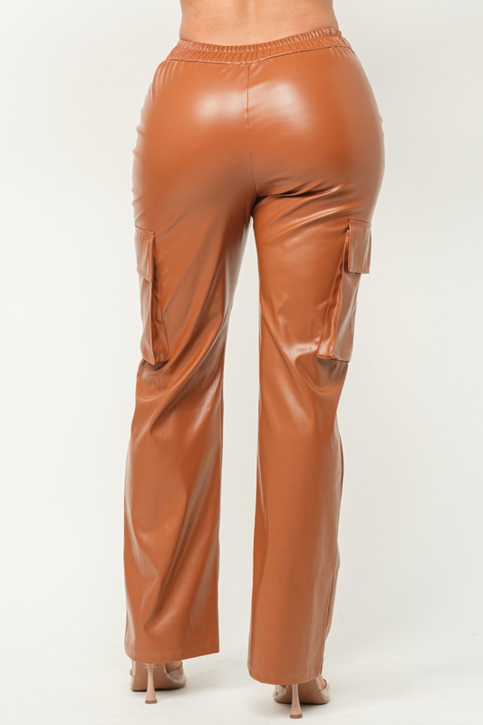 Sada Brown Faux Leather Flare Pant