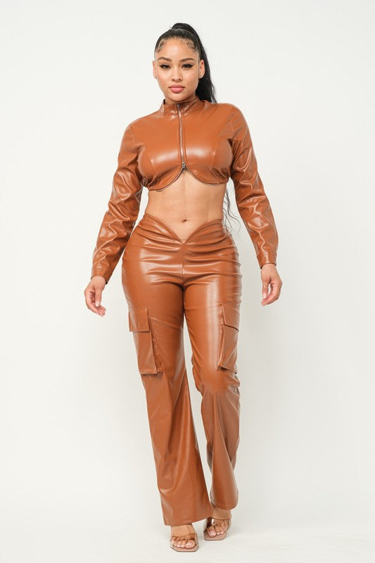 Sada Brown Faux Leather Flare Pant