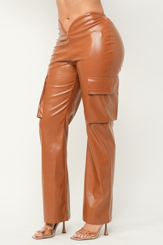 Sada Brown Faux Leather Flare Pant