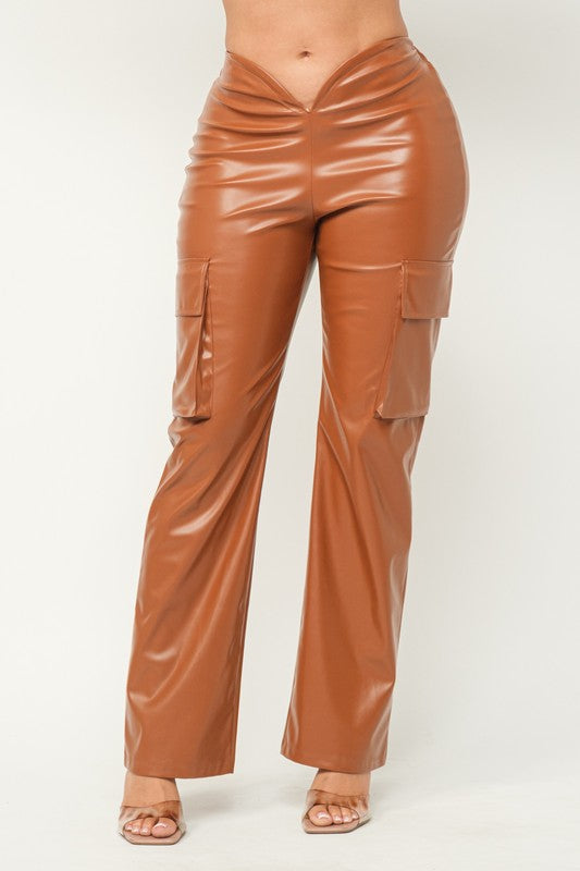 Sada Brown Faux Leather Flare Pant