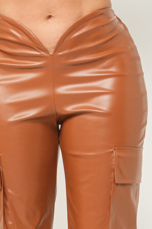 Sada Brown Faux Leather Flare Pant