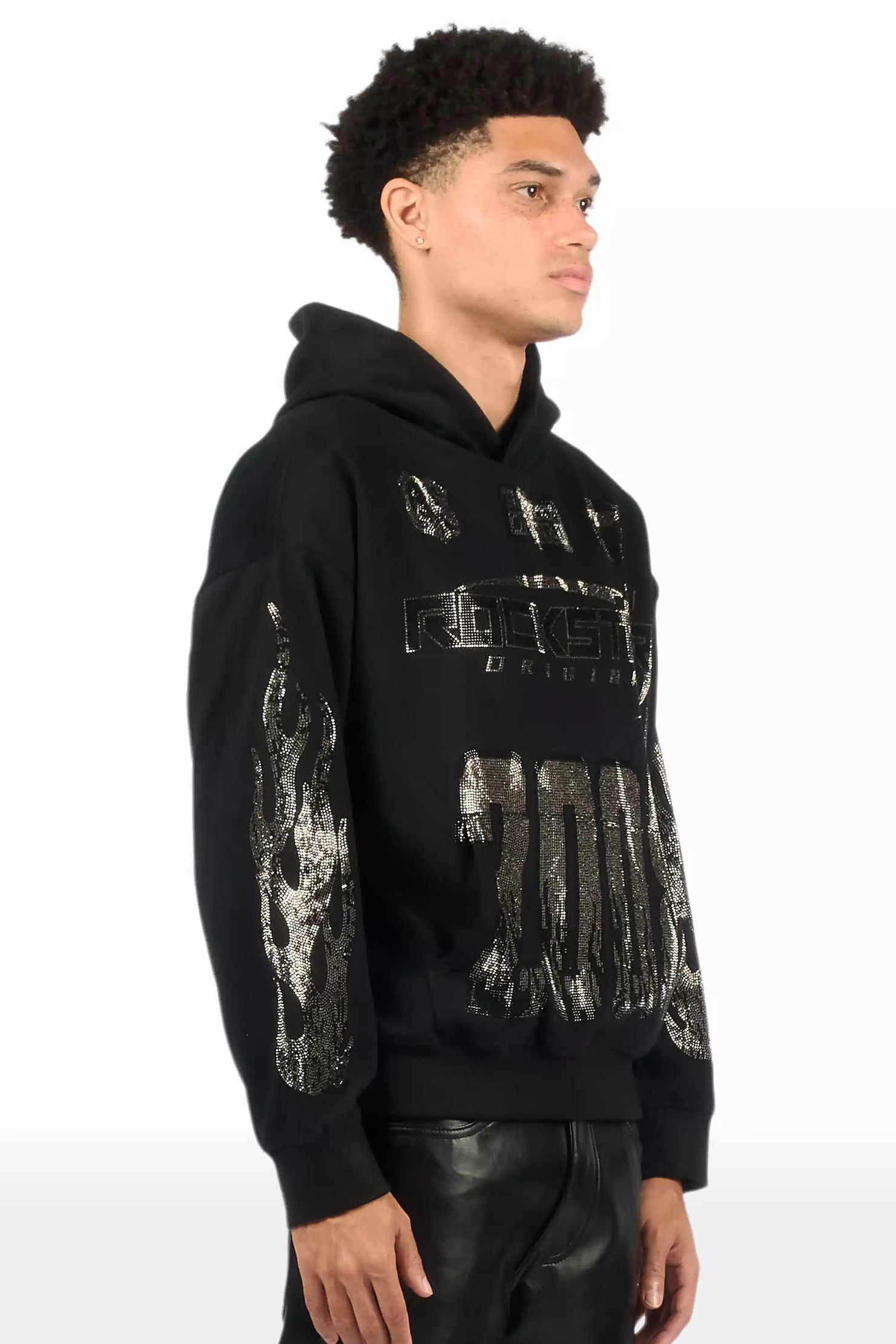 Amos Black Rhinestone Oversized Hoodie
