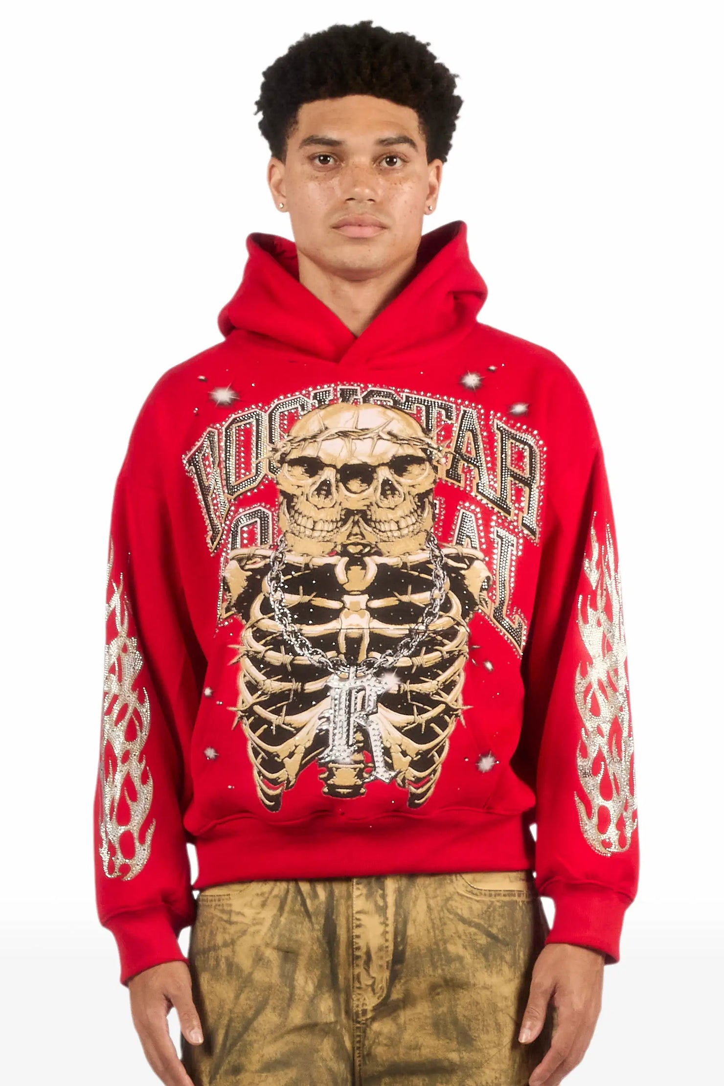 Krock Red Rhinestone Oversized Hoodie