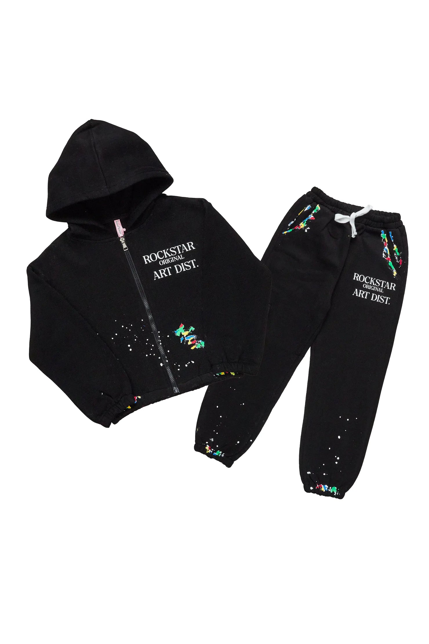 Girls Nevaeh Black Zip Up Hoodie Pant Set