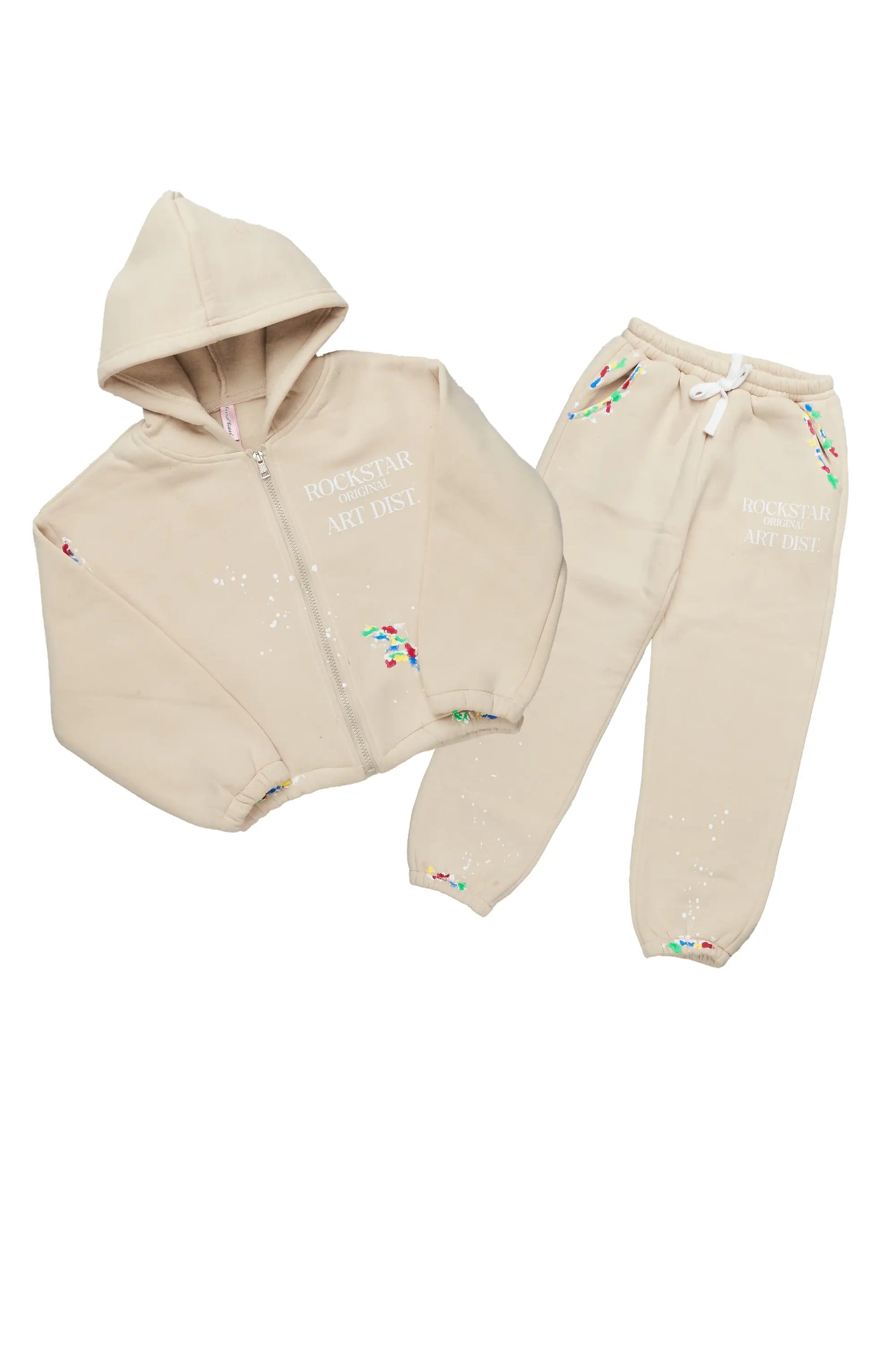 Girls Nevaeh Light Mocha Zip Up Hoodie Pant Set
