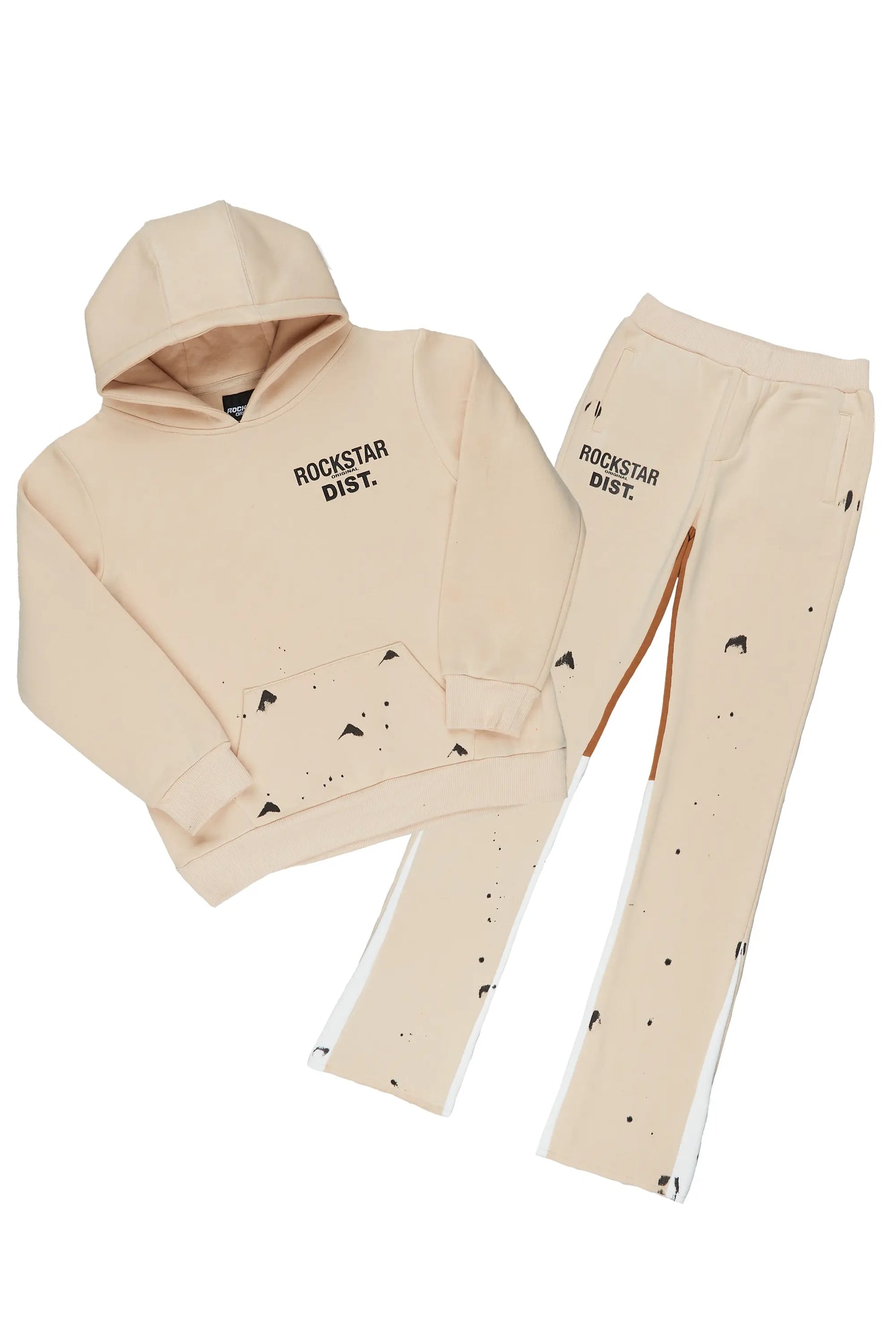 Boys Raffer Beige Hoodie Super Stacked Flare Pant Set