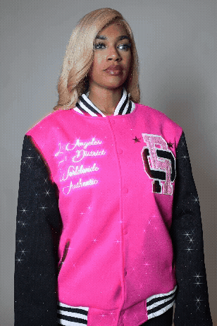 Ranesha Hot Pink/Black Rhinestone Varsity Jacket