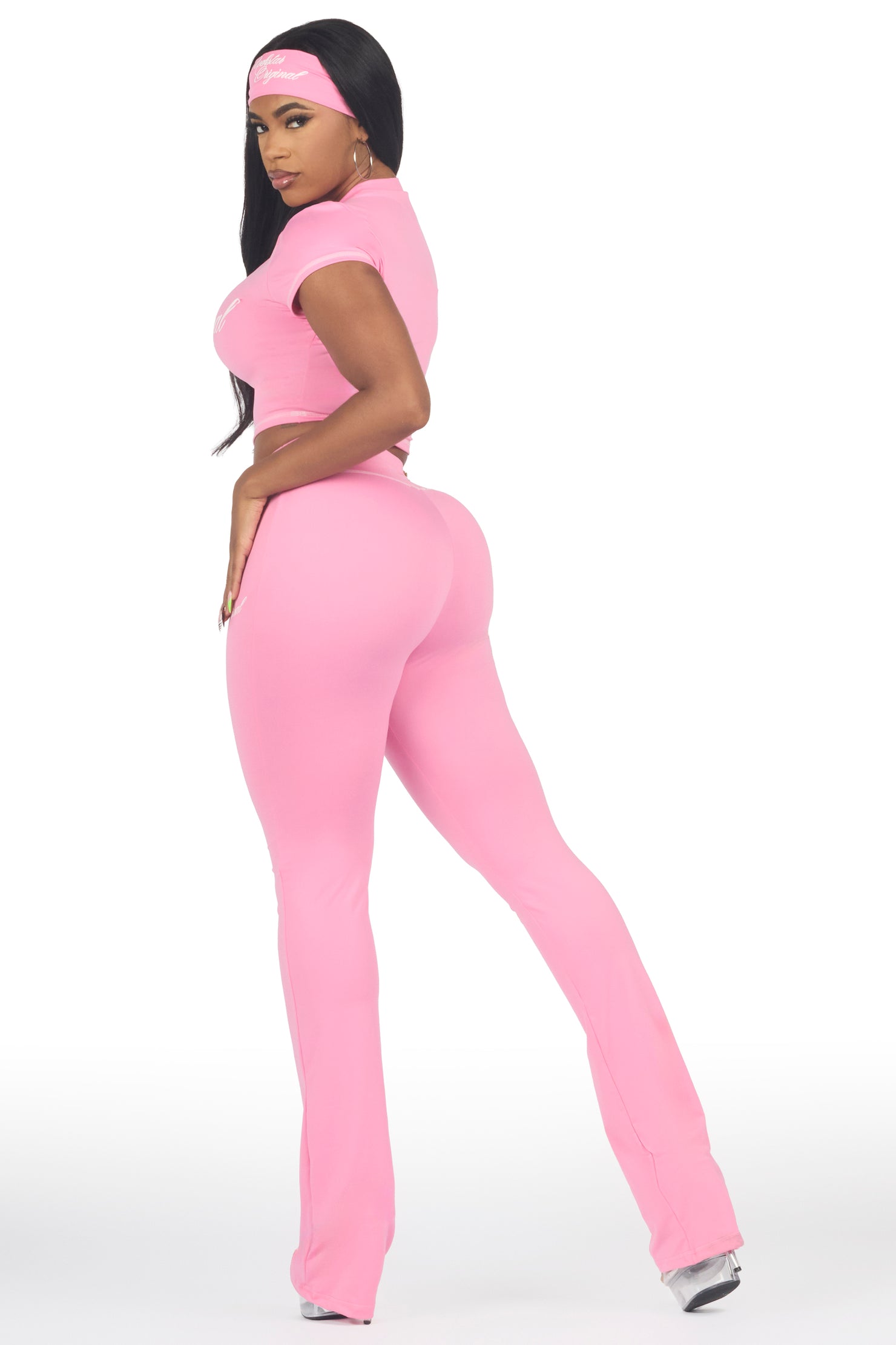 Mykalah Pink Crop T-Shirt Stacked Track Set