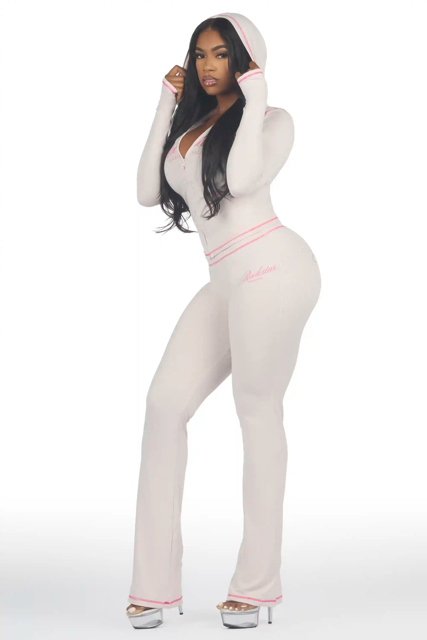 Arzena Grey/Pink Zip Up Lounge Track Set