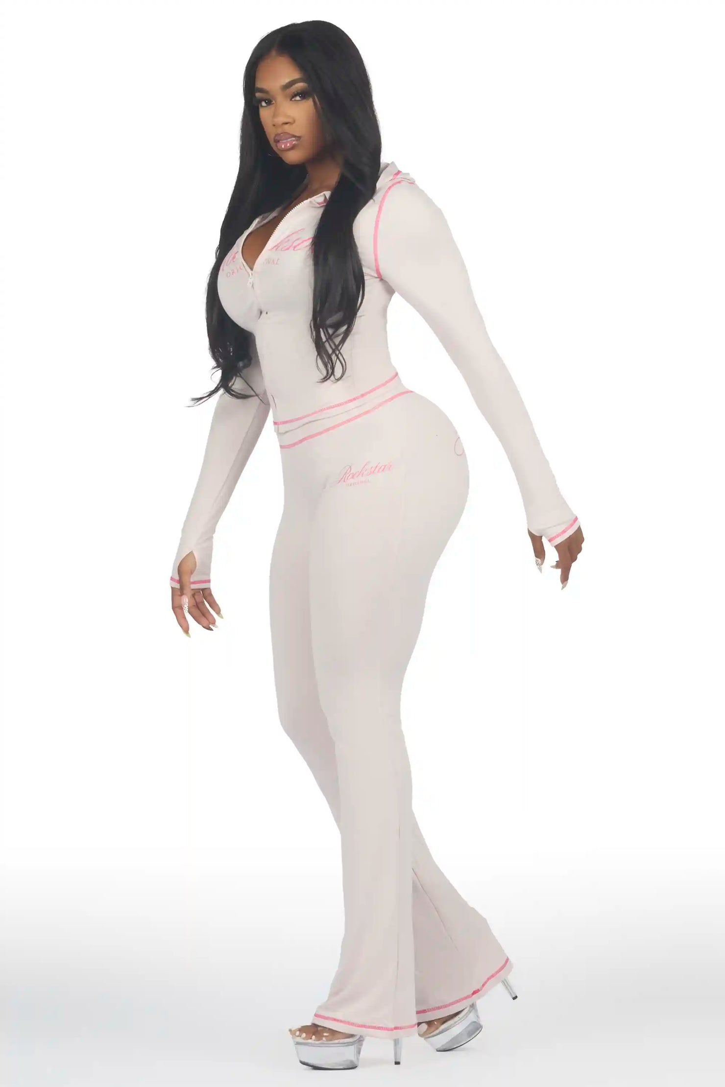 Arzena Grey/Pink Zip Up Lounge Track Set