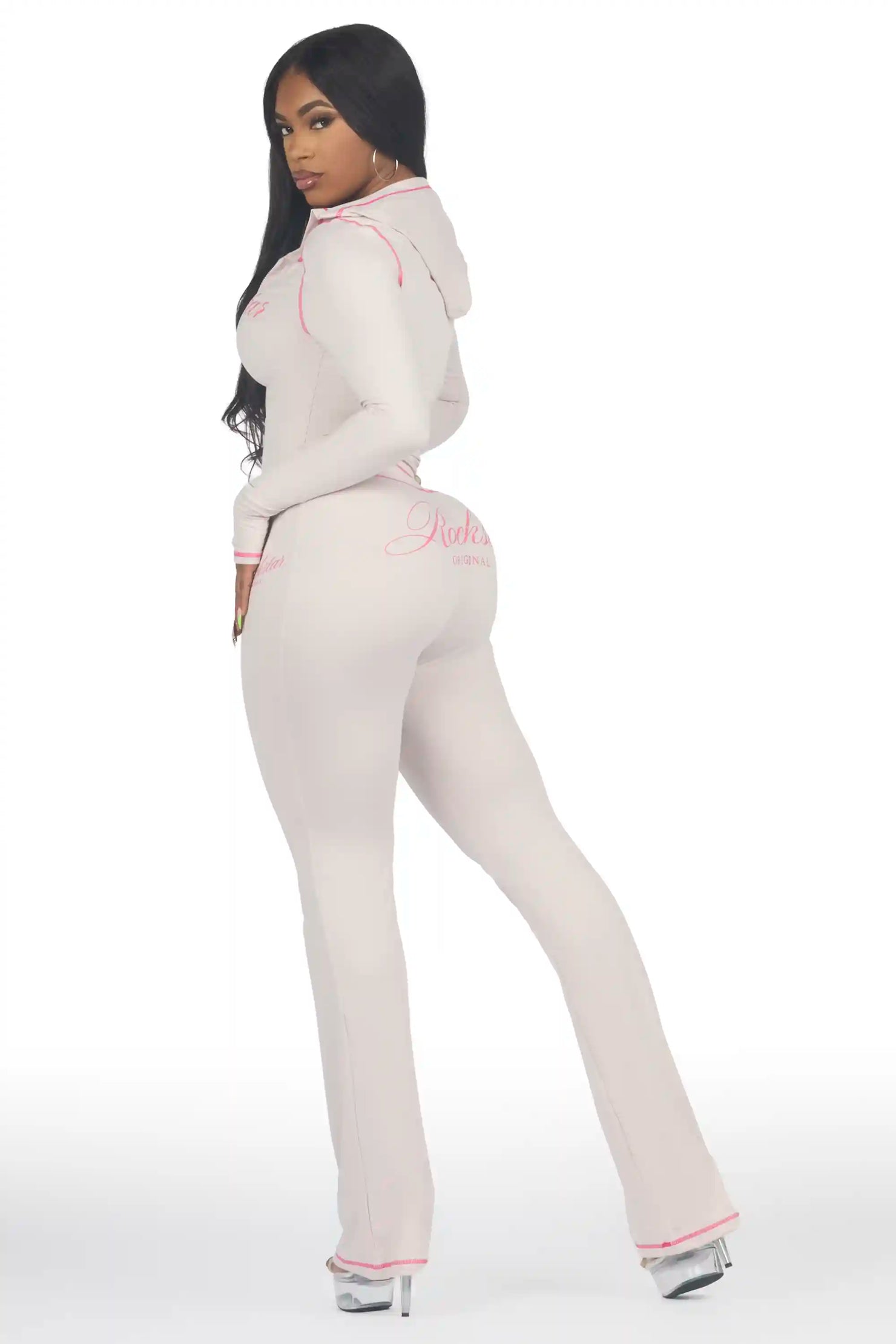 Arzena Grey/Pink Zip Up Lounge Track Set