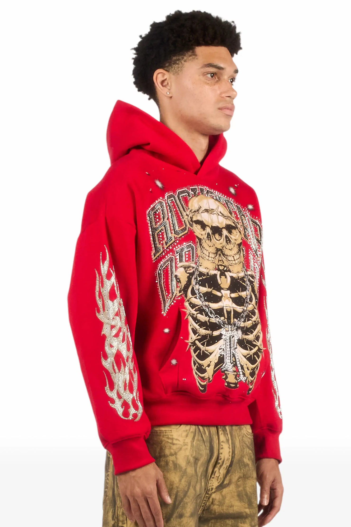 Krock Red Rhinestone Oversized Hoodie