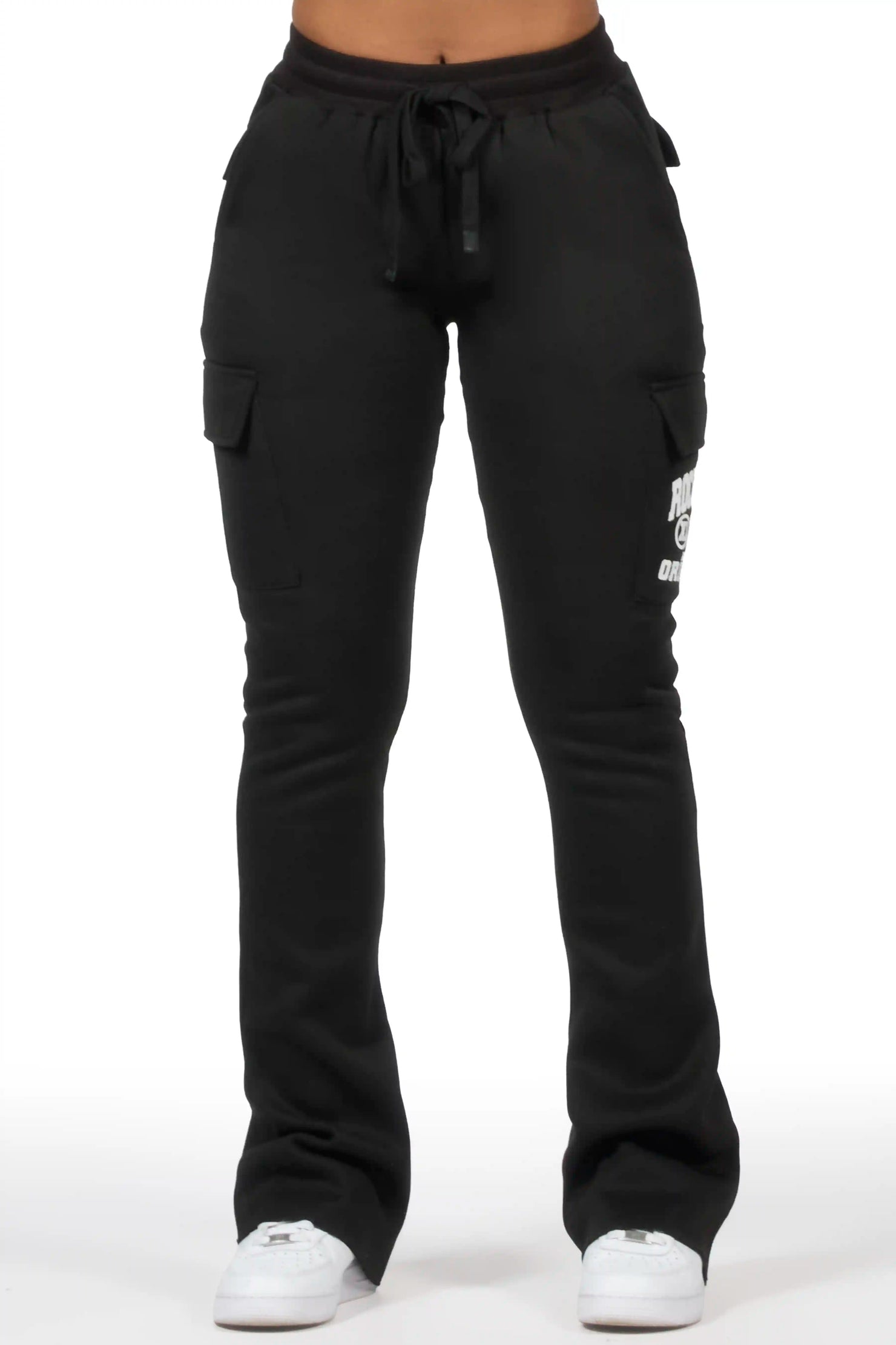 Elandira Black Cargo Stacked Track Pant