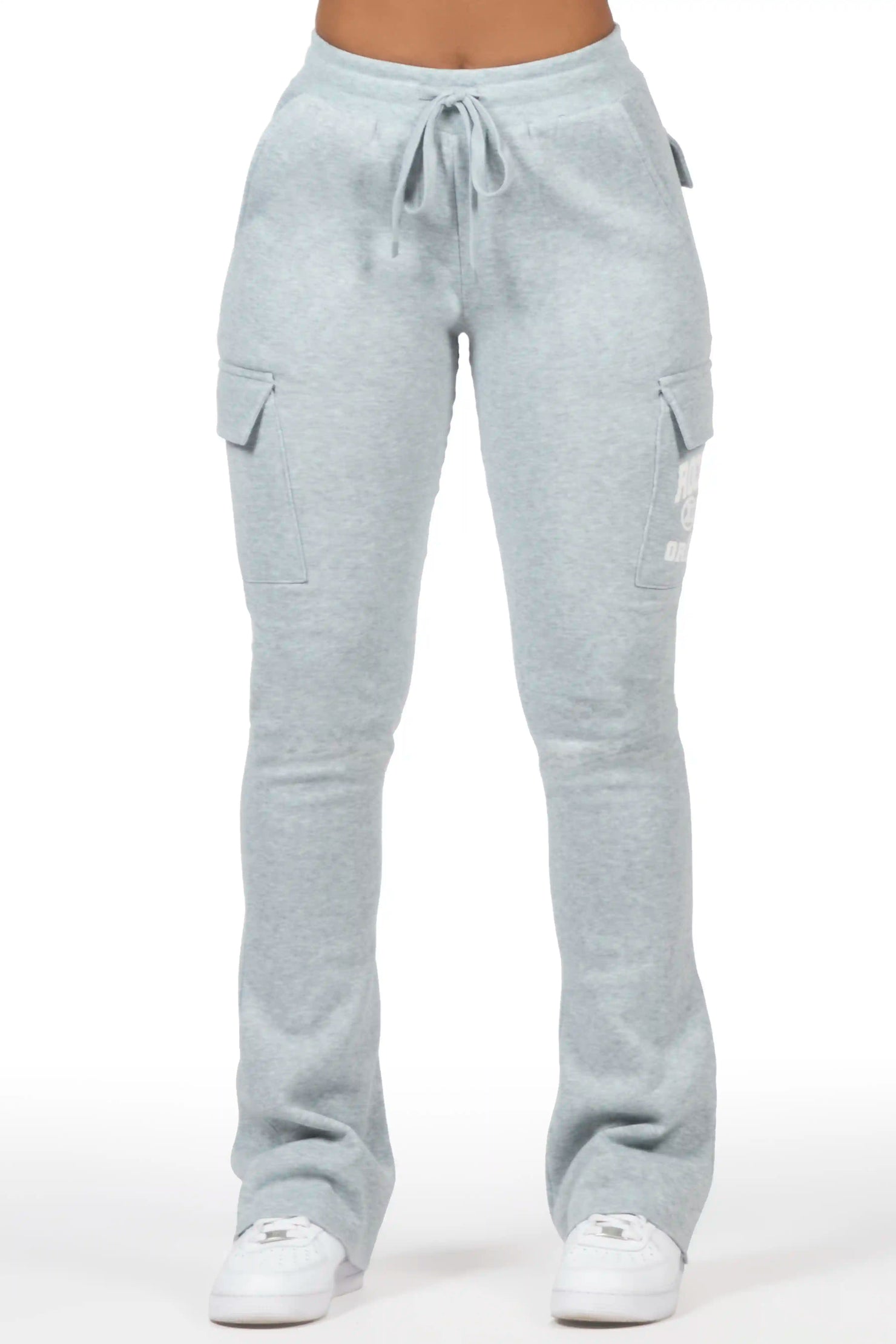 Elandira Heather Grey Cargo Stacked Track Pant