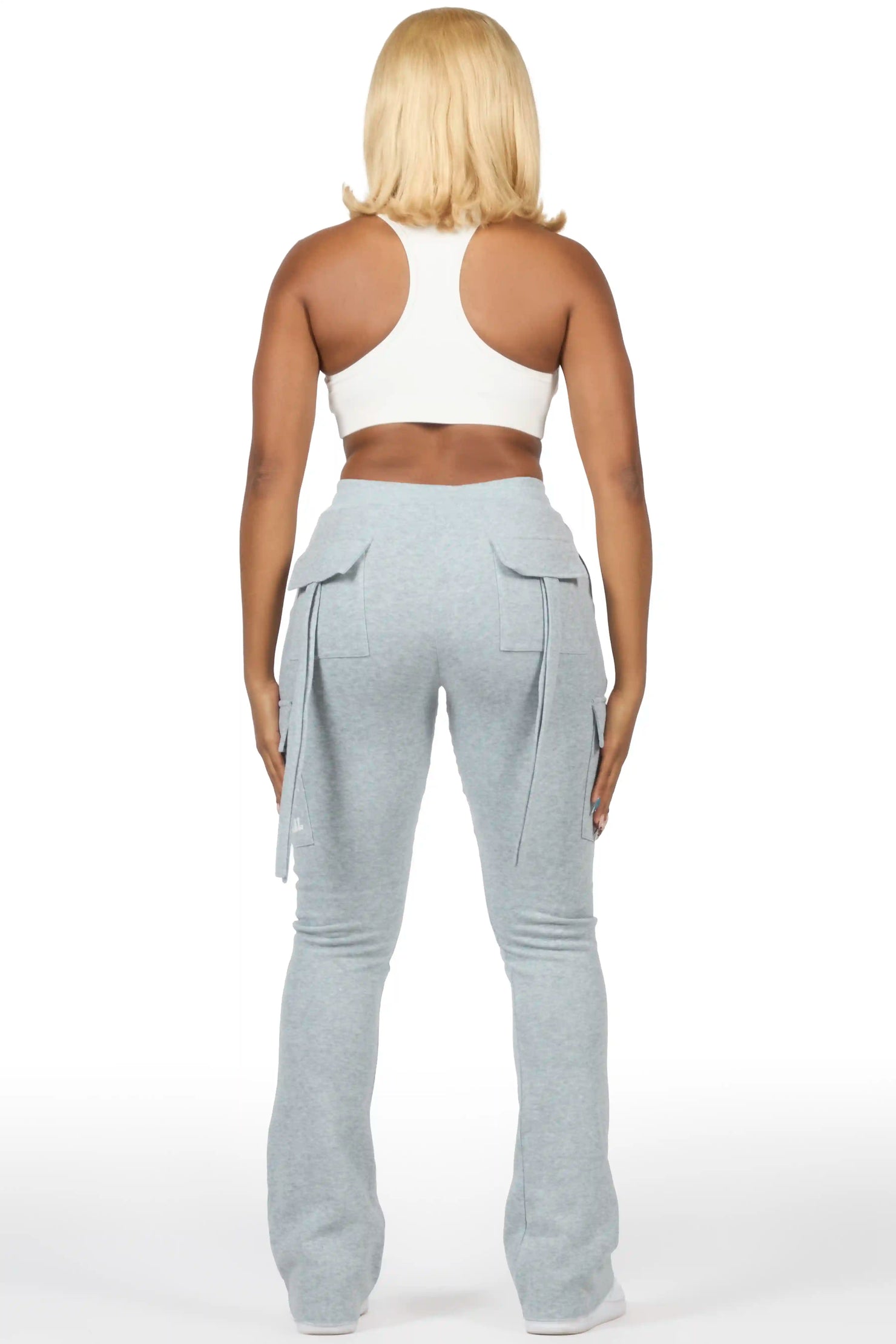 Elandira Heather Grey Cargo Stacked Track Pant