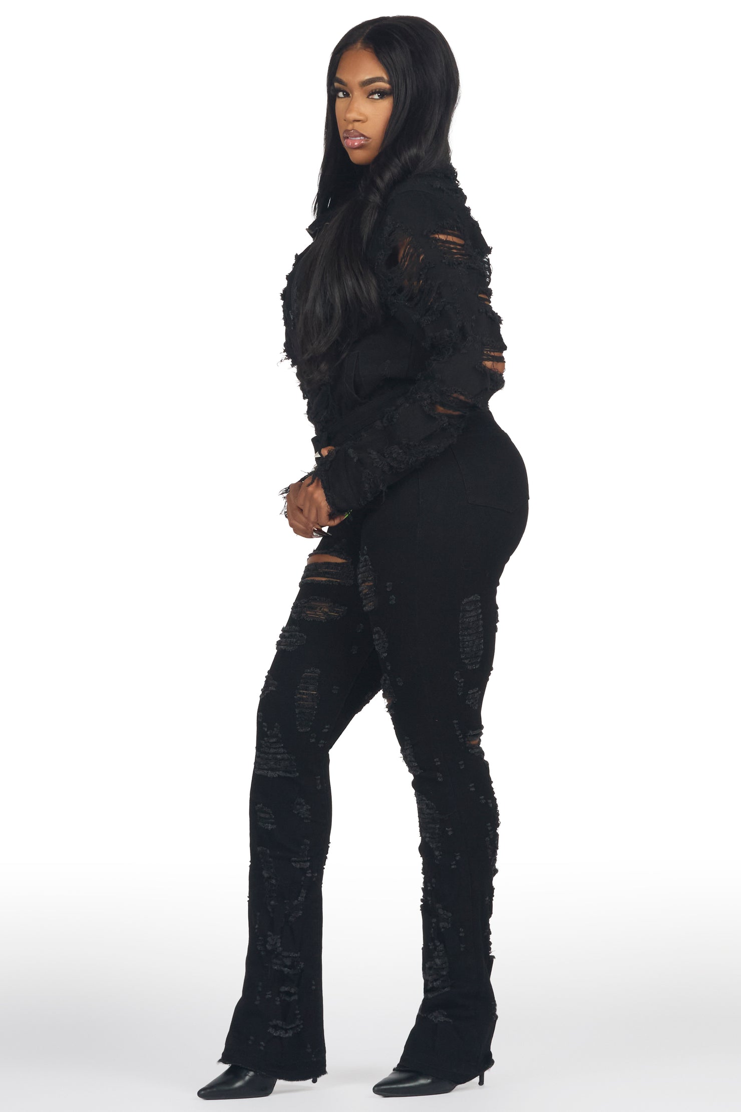 Fara Black Denim Jacket & Fara Stacked Jean Set
