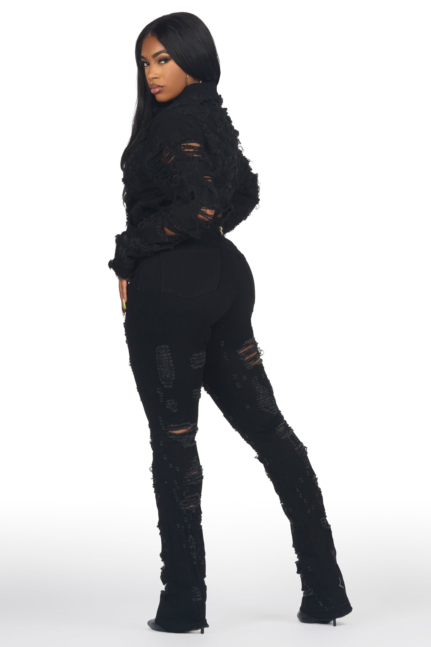 Fara Black Denim Jacket & Fara Stacked Jean Set