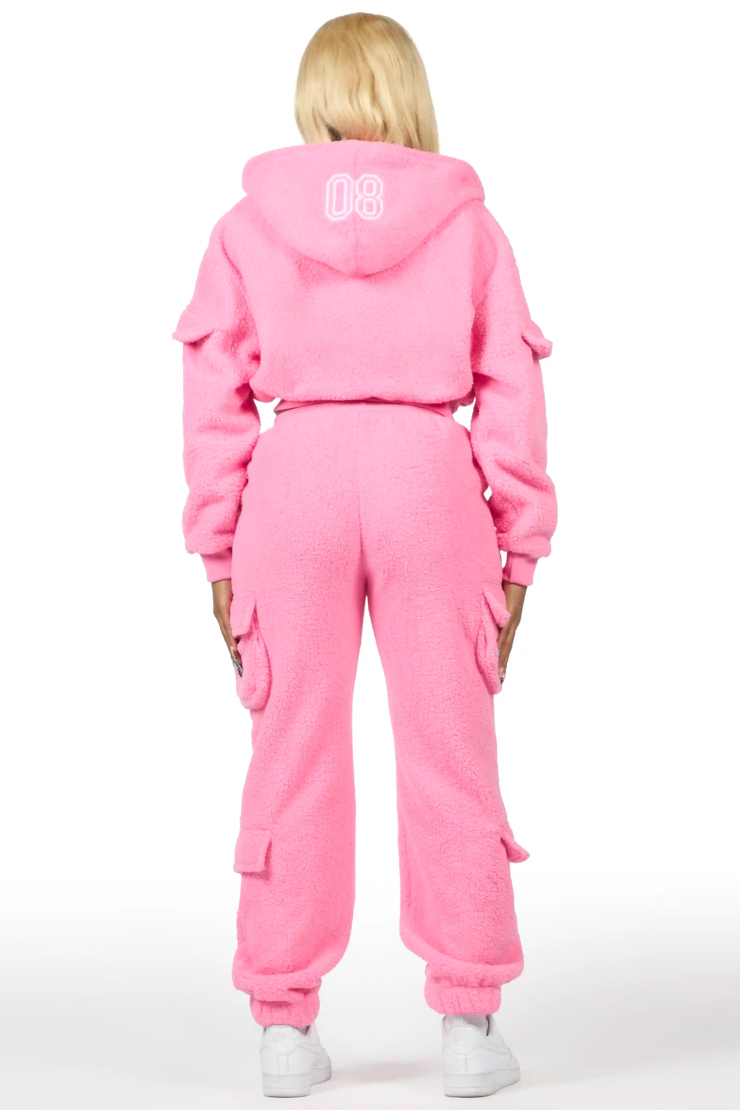 Renea Pink Sherpa Cargo Baggy Fit Track Set