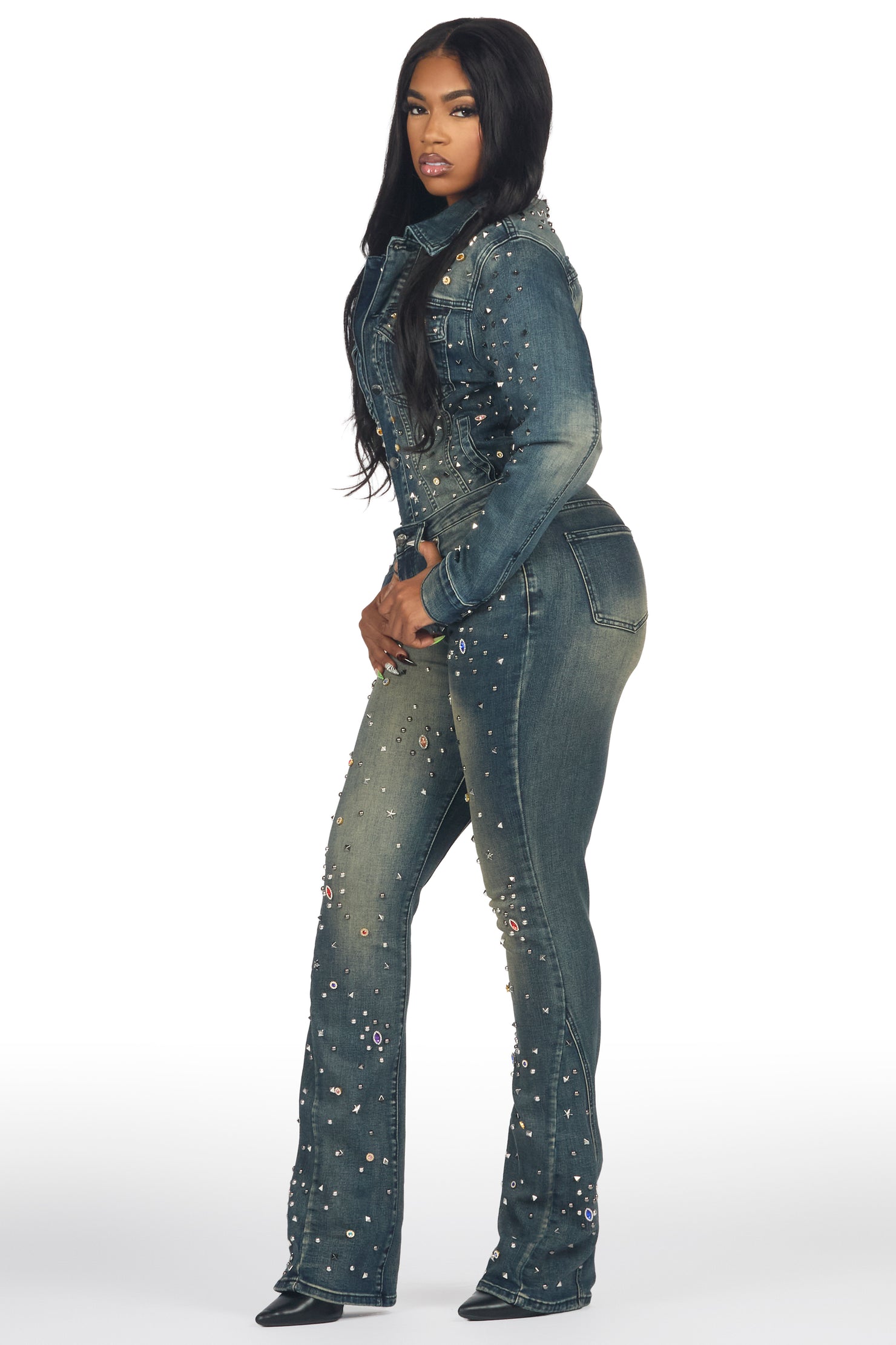Makenzie Dark Wash Denim Jacket & Makenzie Stacked Jean Set