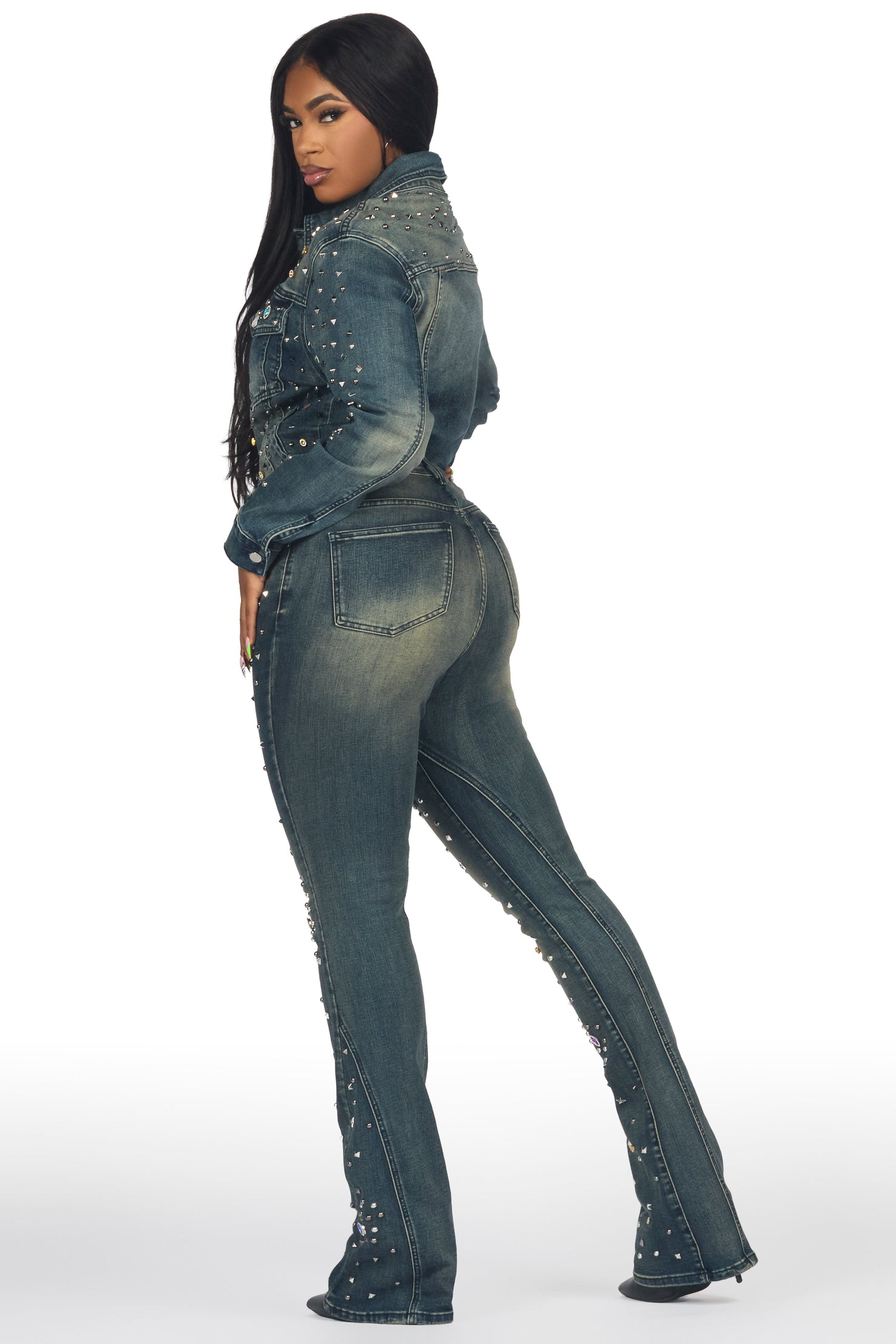 Makenzie Dark Wash Denim Jacket & Makenzie Stacked Jean Set