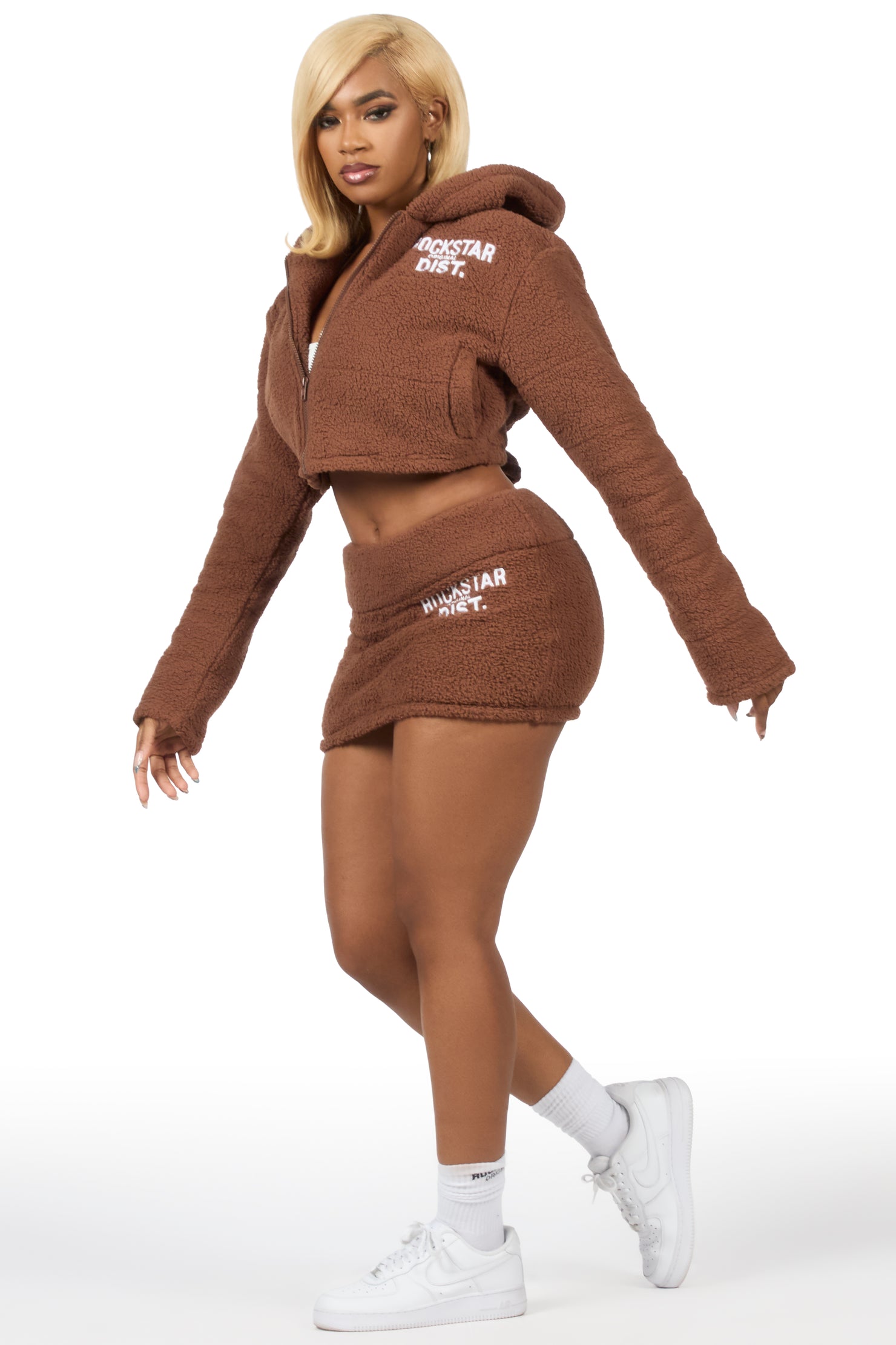 Kimani Mocha Sherpa Mini Skirt