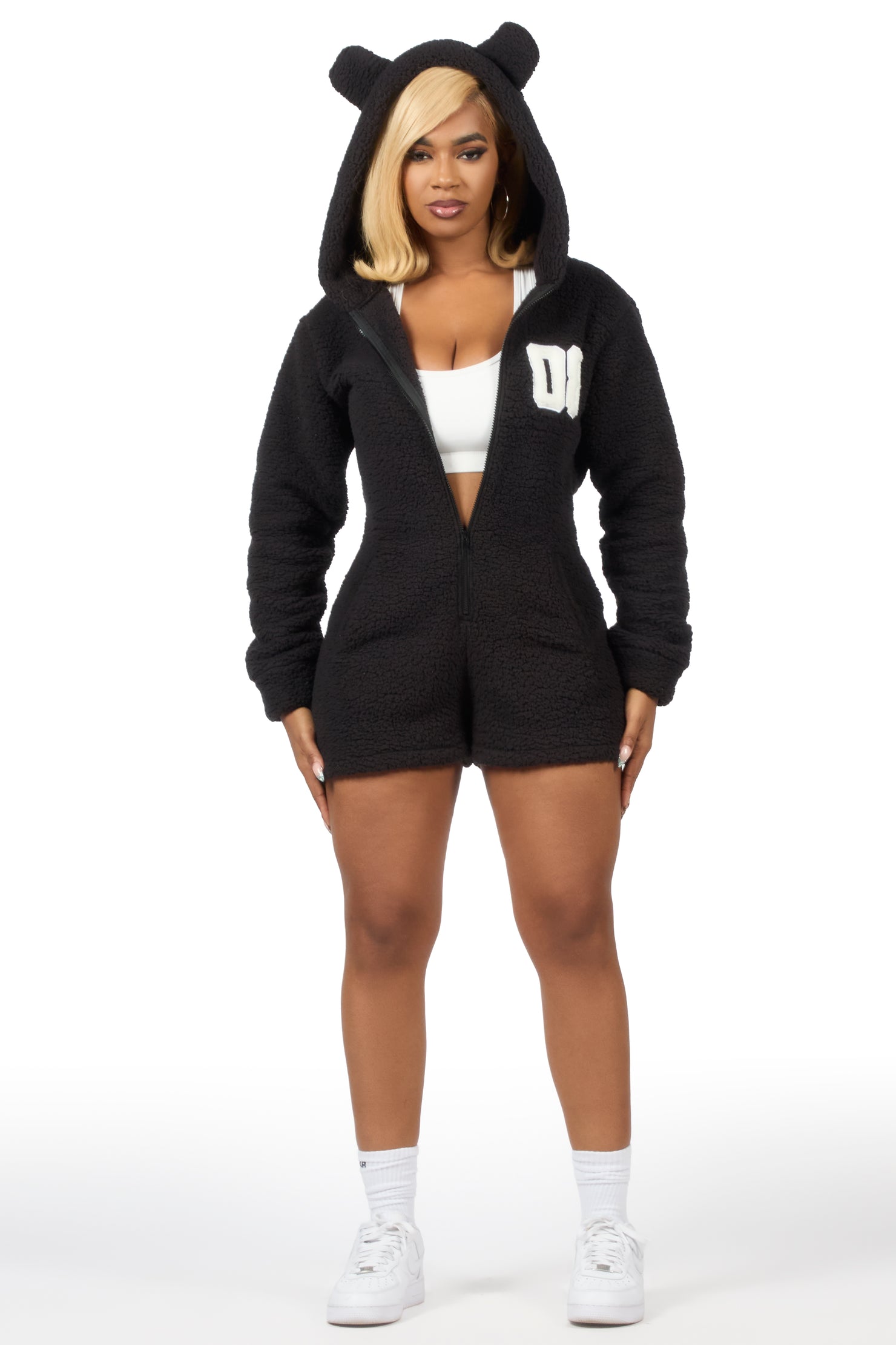 Shanakia Black Romper Sherpa