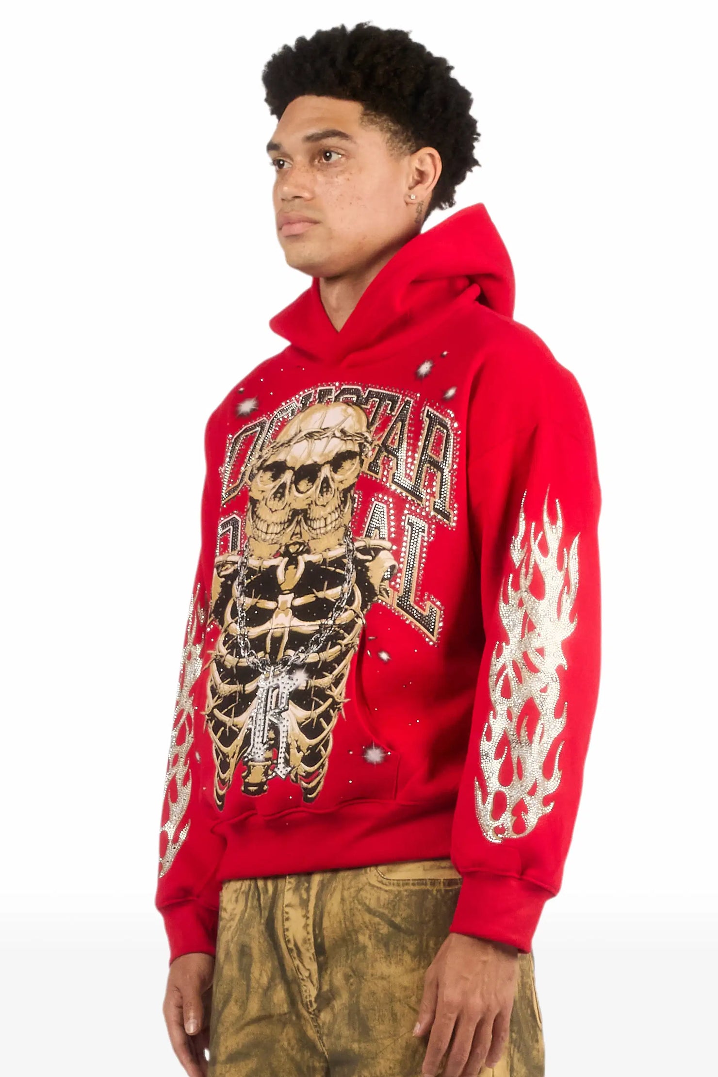 Krock Red Rhinestone Oversized Hoodie