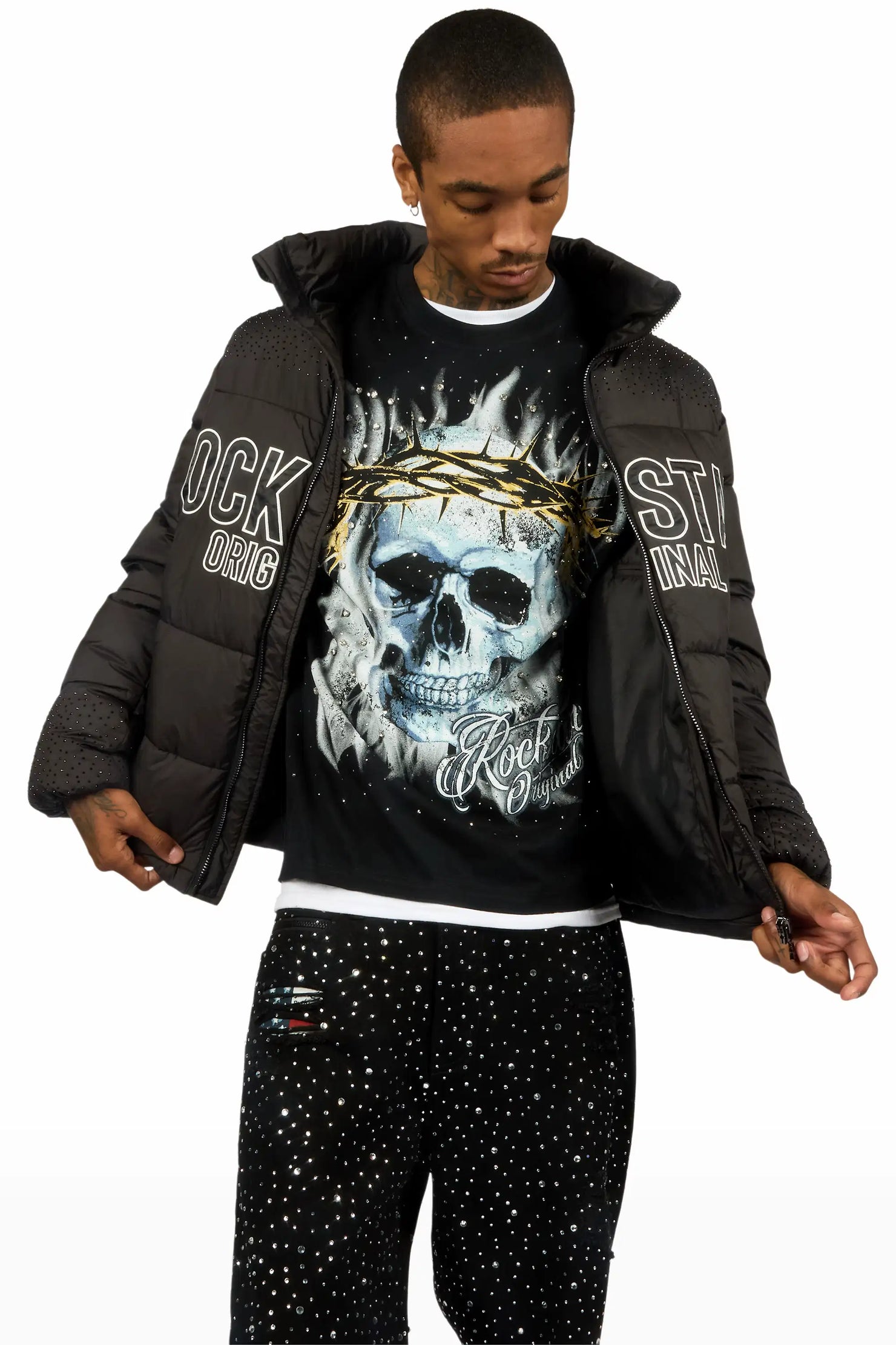 Discolite Rhinestone Jet Black Baggy Jean