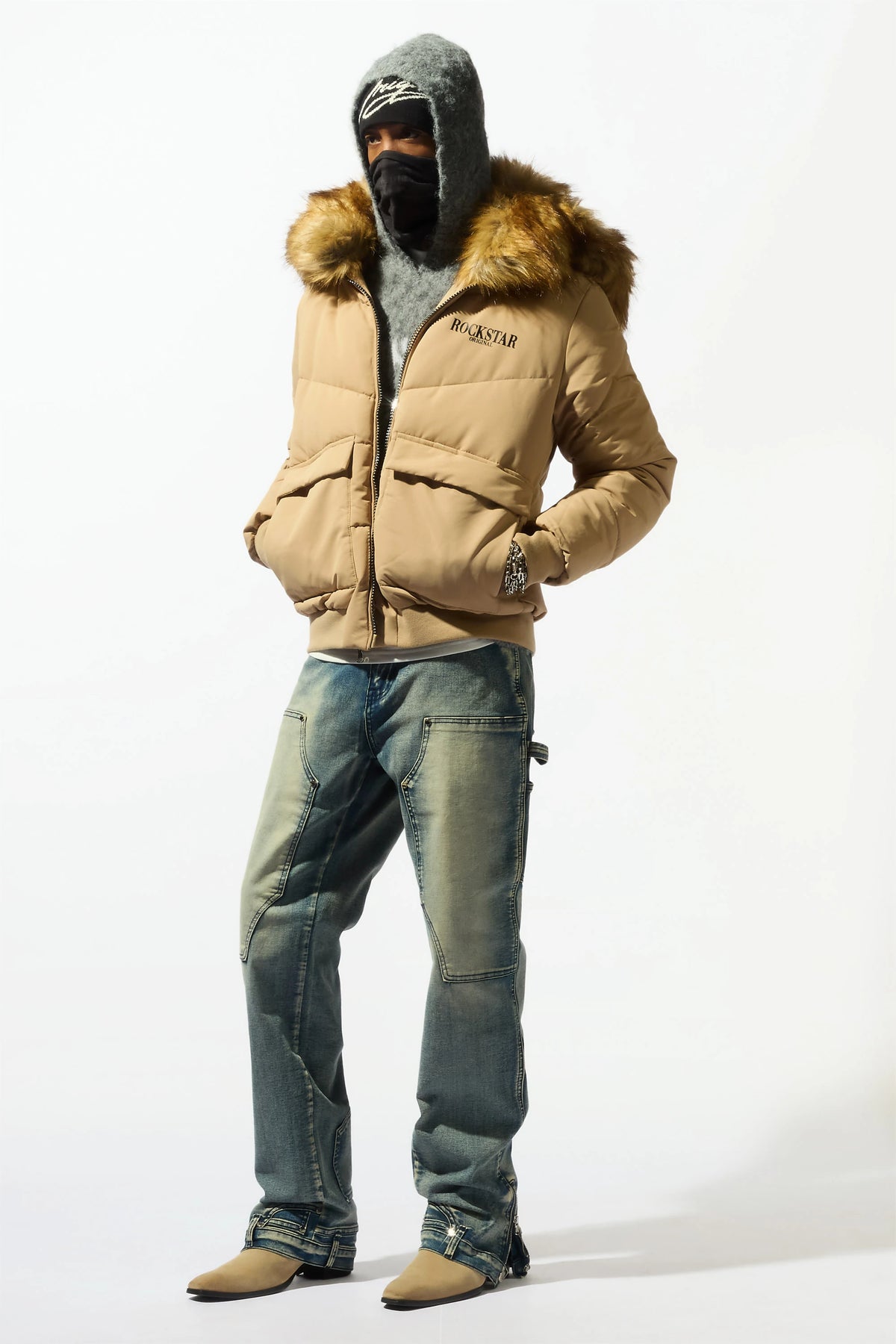 Langston Beige Puffer Jacket with Fur Hood