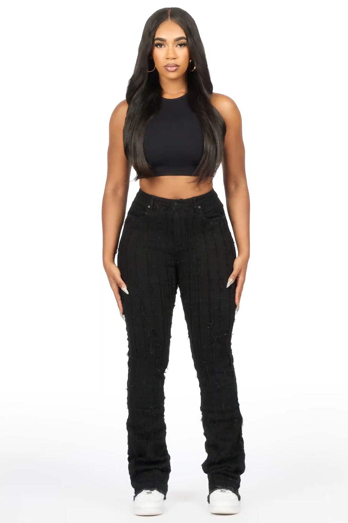 Natalia Black Stacked Flare Jean