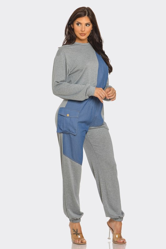 Shandi HeatherGrey/Denim Lounge Track Set