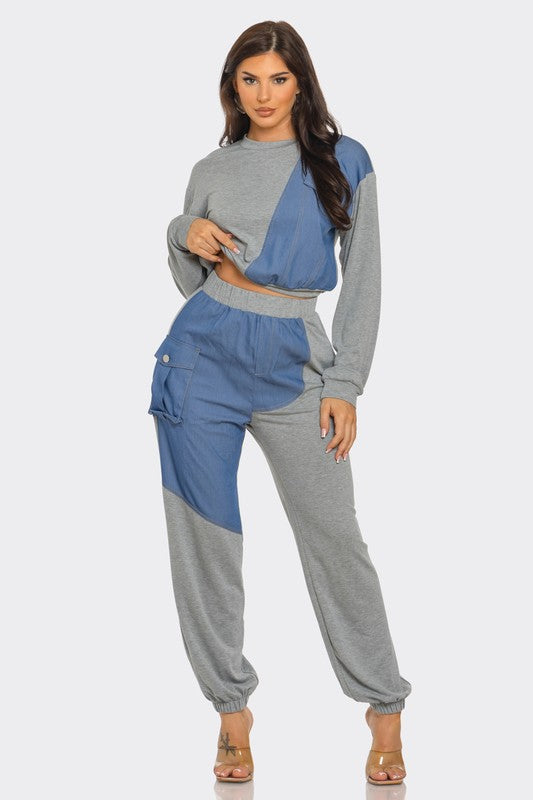 Shandi HeatherGrey/Denim Lounge Track Set