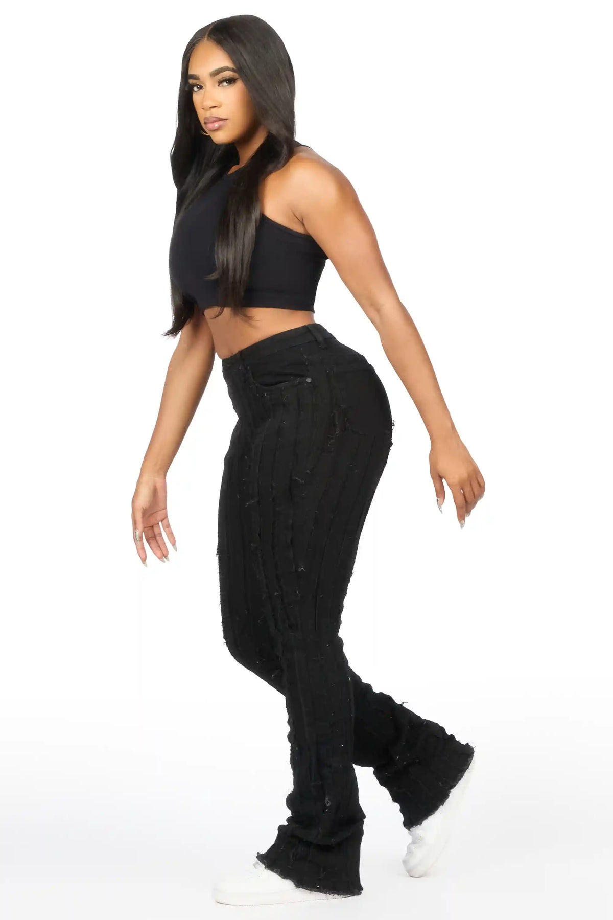 Natalia Black Stacked Flare Jean