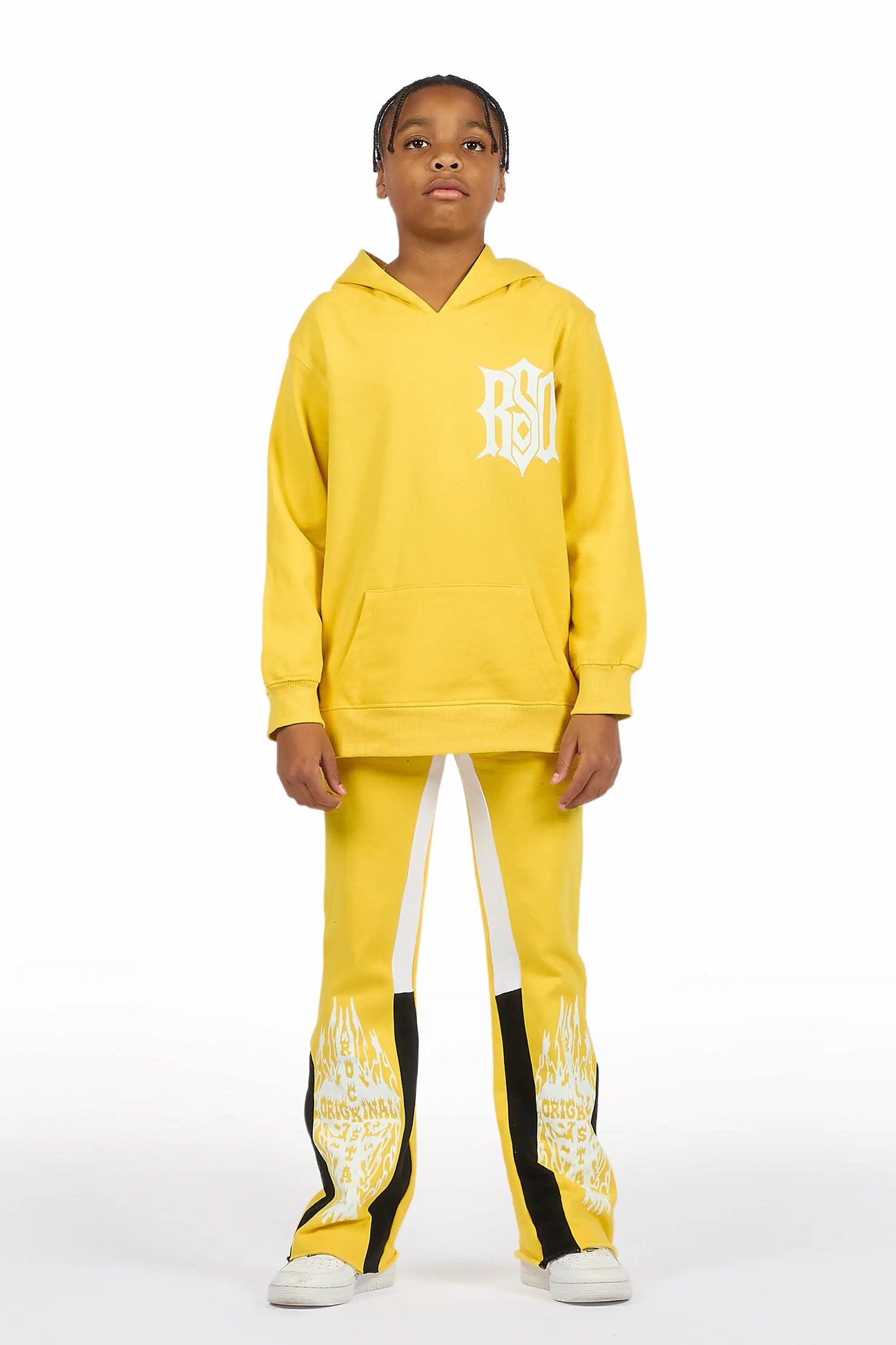 Boys Lyrex Yellow/White Hoodie/Stacked Flare Track Set