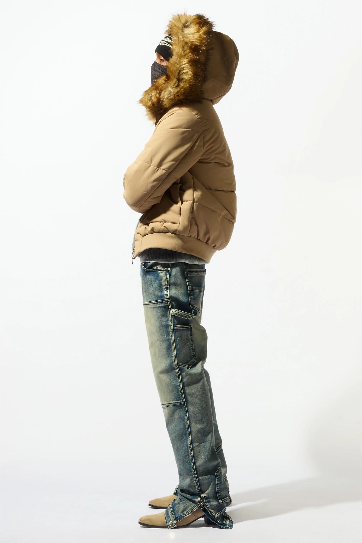 Langston Beige Puffer Jacket with Fur Hood