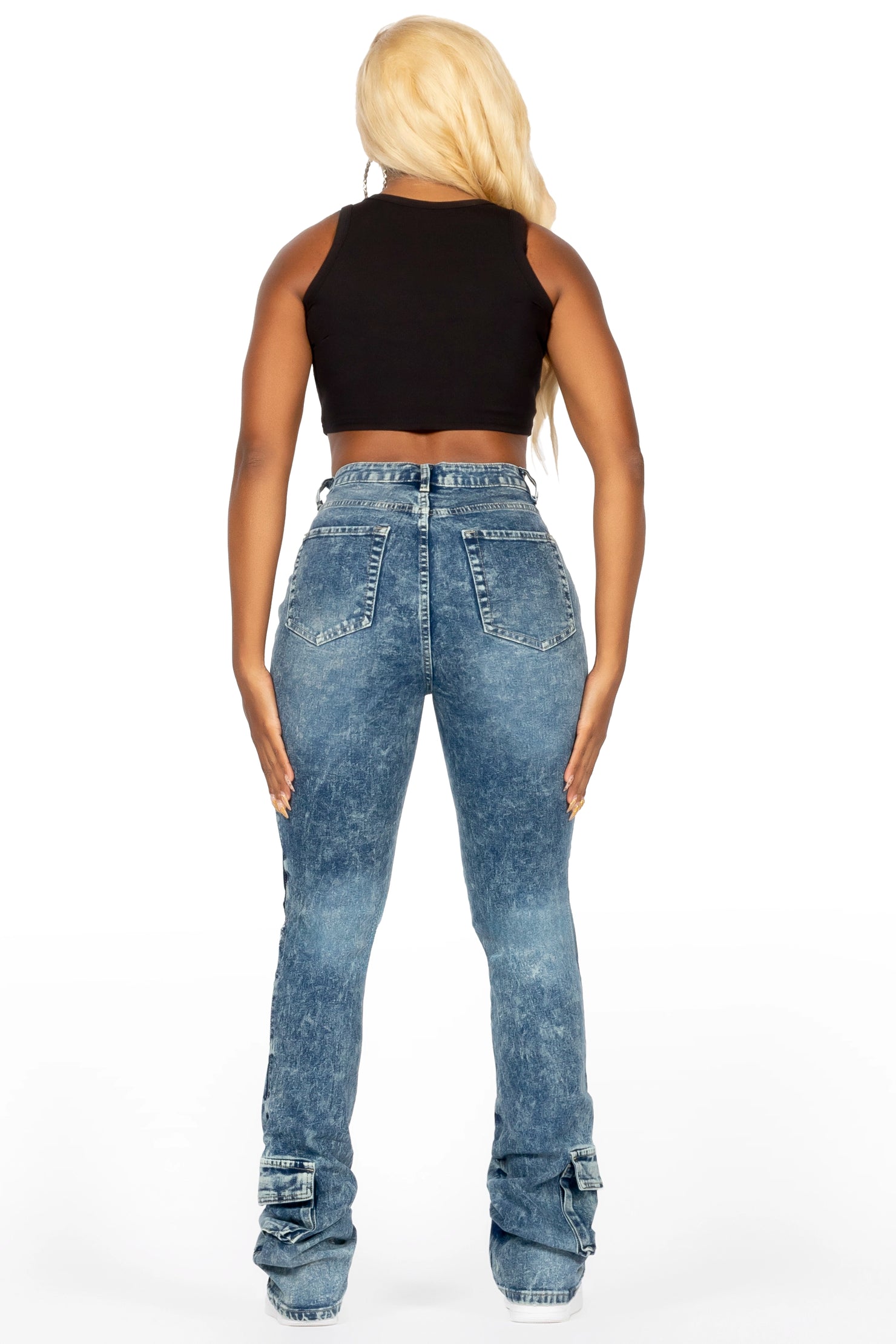 Angella Acid Wash Cargo Super Stacked Jean