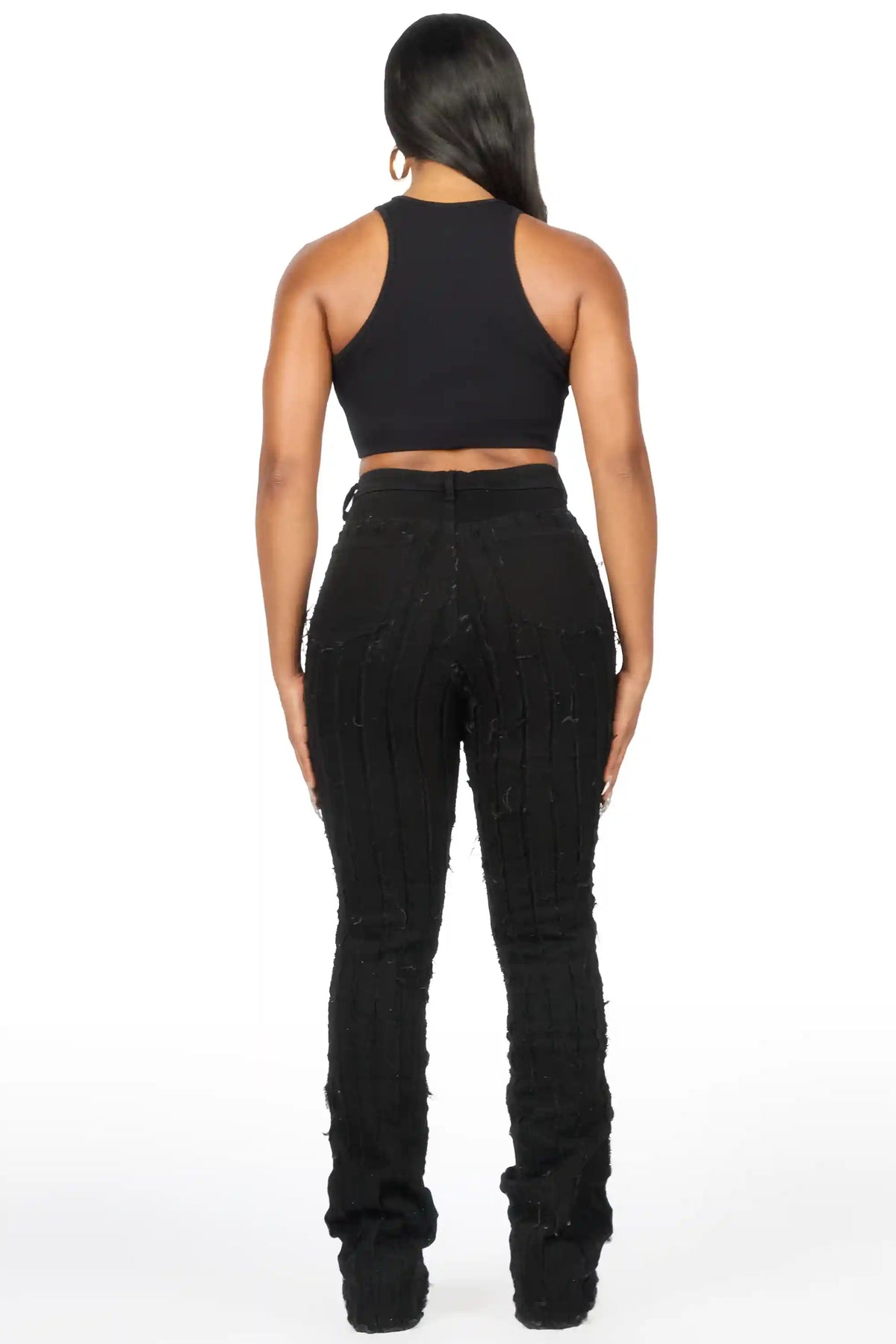 Natalia Black Stacked Flare Jean