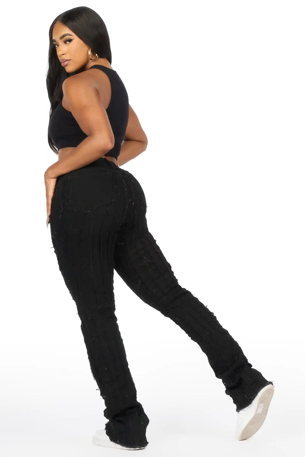 Natalia Black Stacked Flare Jean