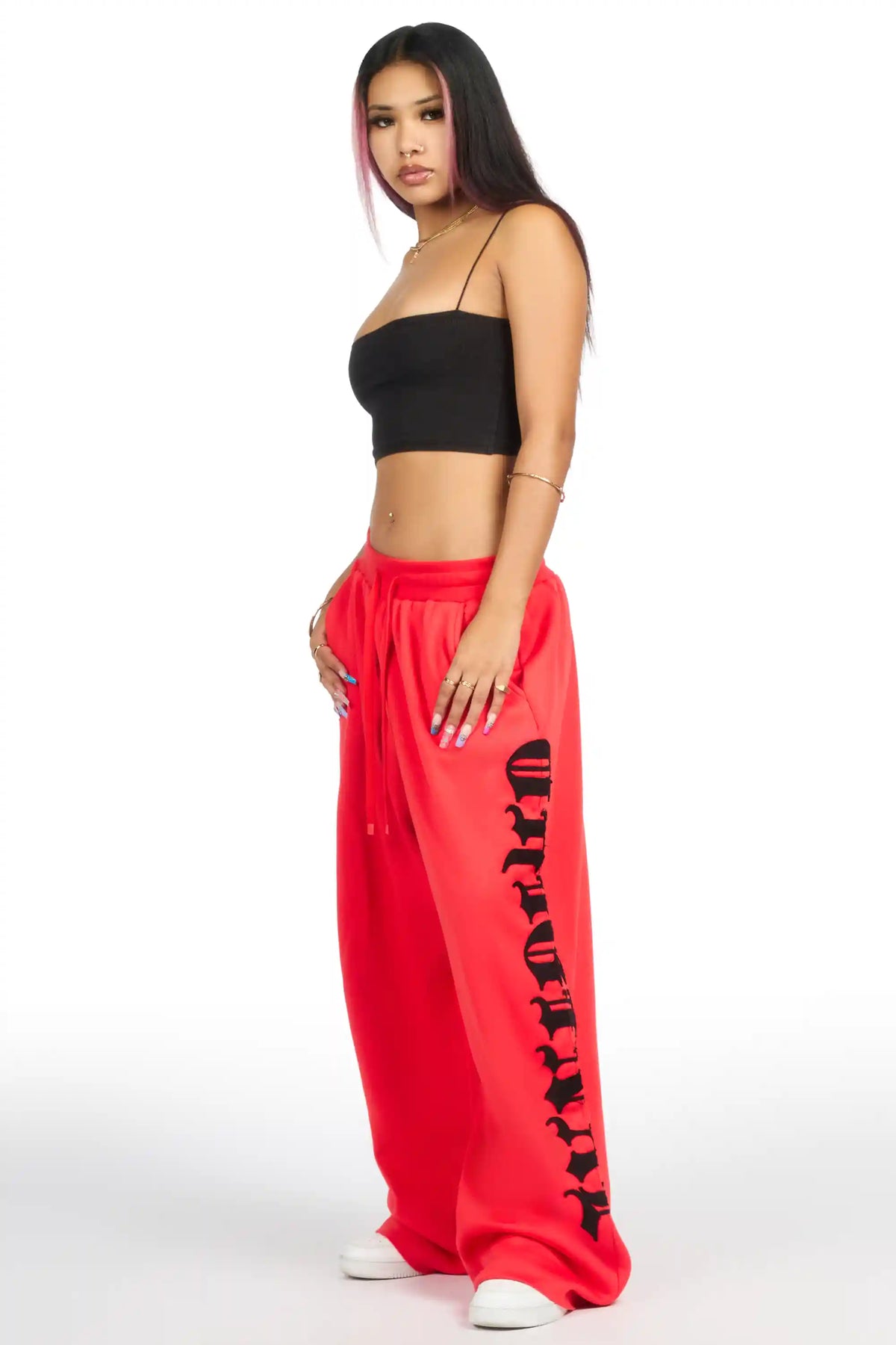 Camrona Red/Black Patched Baggy Track Pant