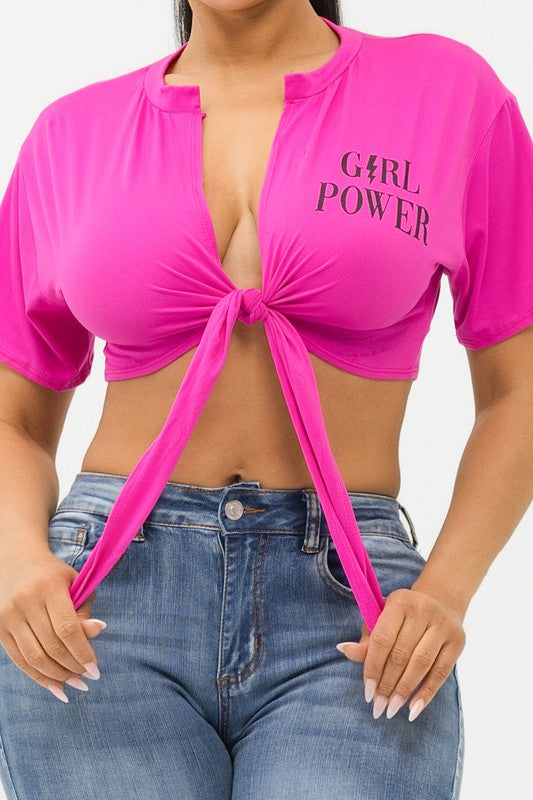 Marvella Fuchsia Tie Front Short Sleeve Tee Shirt